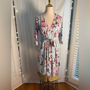 Baby Be Mine Floral Maternity Robe - Light Blue and Pink